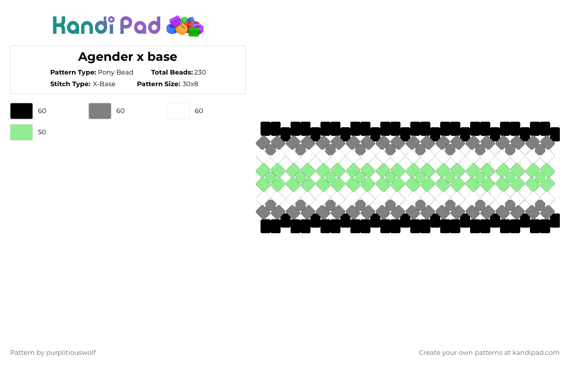 Agender x base - Pony Bead Pattern by purplitiouswolf on Kandi Pad - gray, teal