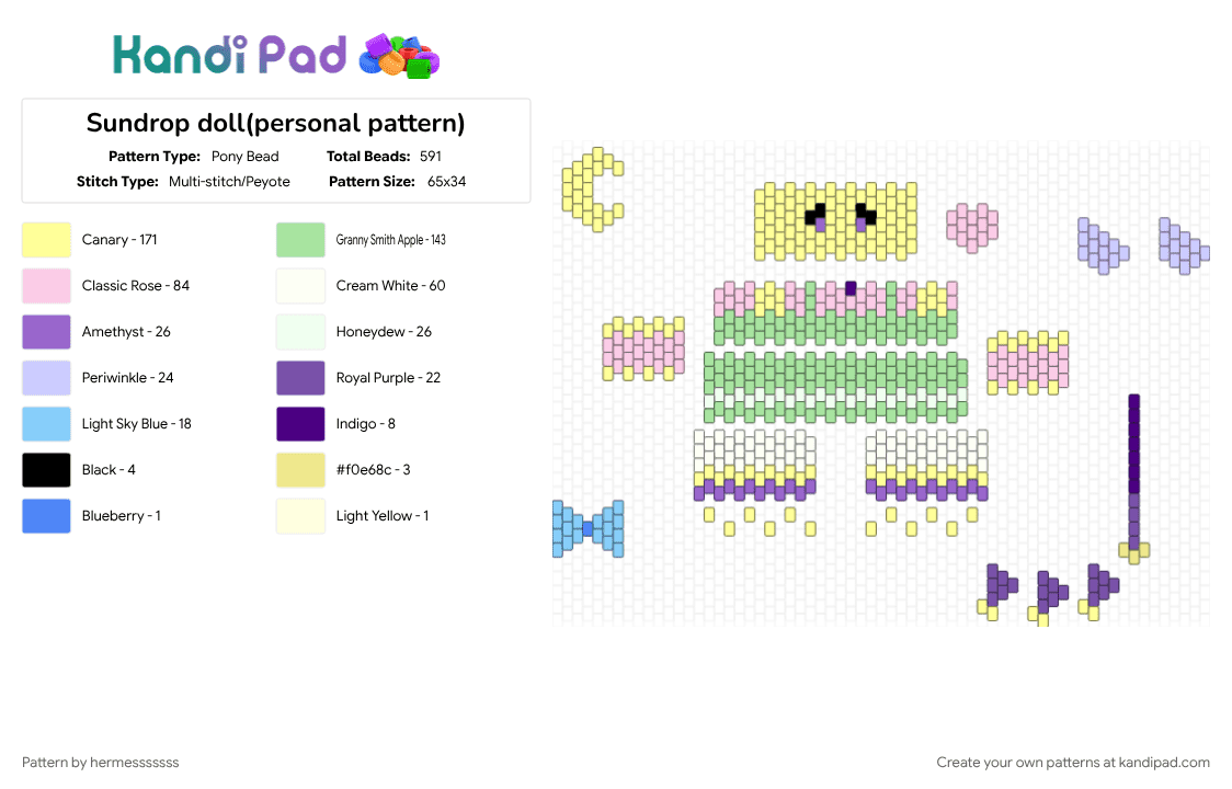 Sundrop doll(personal pattern) - Pony Bead Pattern by hermesssssss on Kandi Pad - pink, teal, yellow