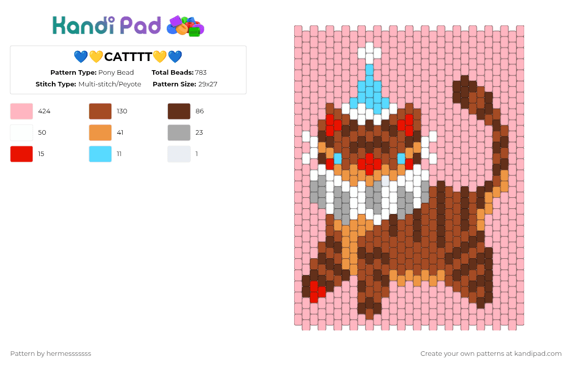 💙💛CATTTT💛💙 - Pony Bead Pattern by hermesssssss on Kandi Pad - pink,red