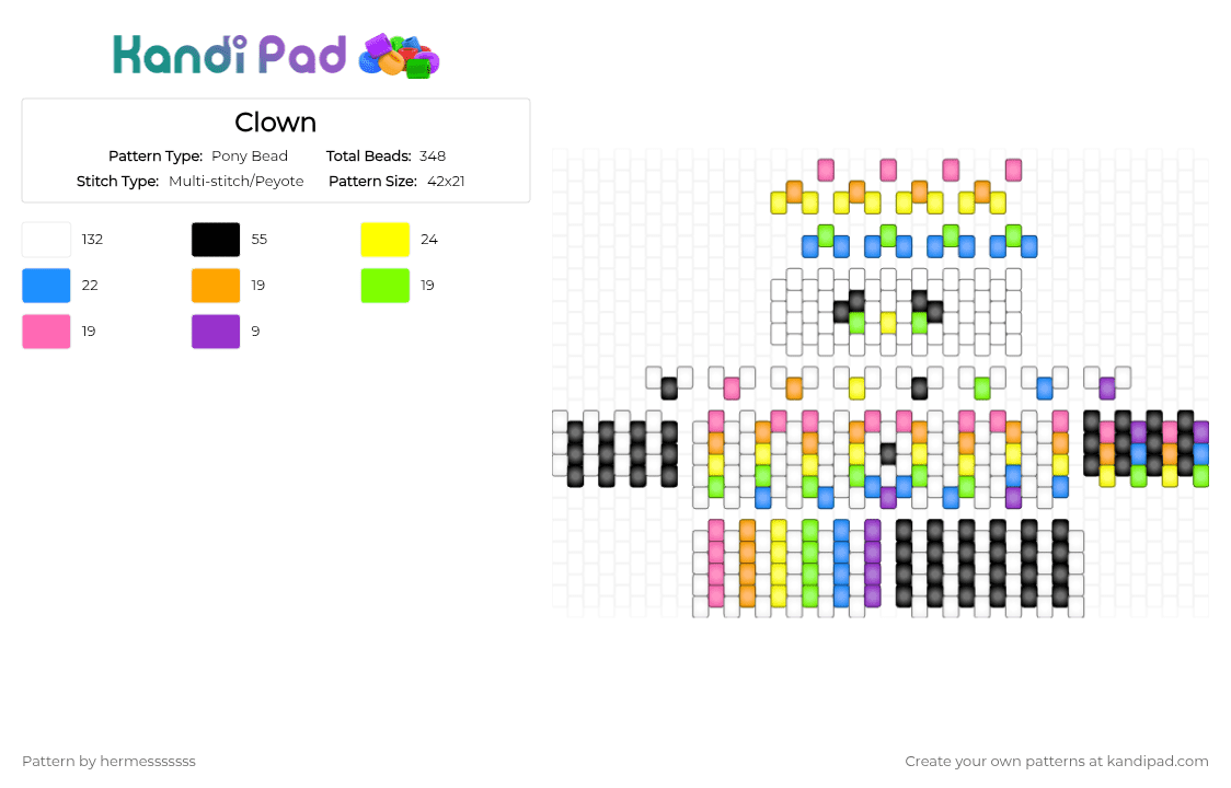 Clown - Pony Bead Pattern by hermesssssss on Kandi Pad - white,yellow,light blue,colorful