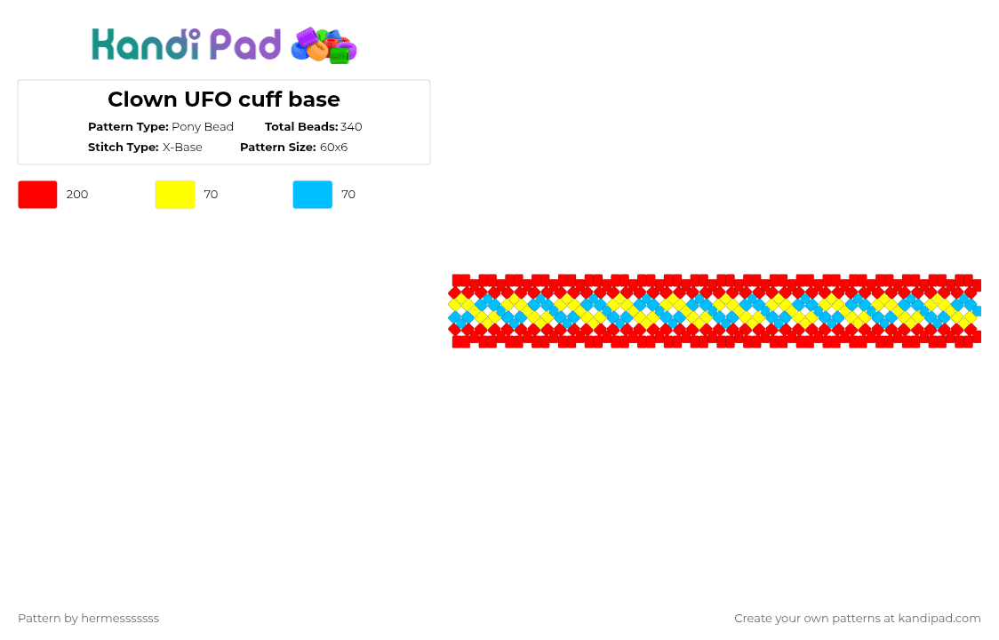 Clown UFO cuff base - Pony Bead Pattern by hermesssssss on Kandi Pad - red