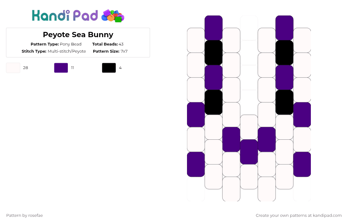 Peyote Sea Bunny - Pony Bead Pattern by rosefae on Kandi Pad - white,purple,peyote,bunny,pressure,sea bunny