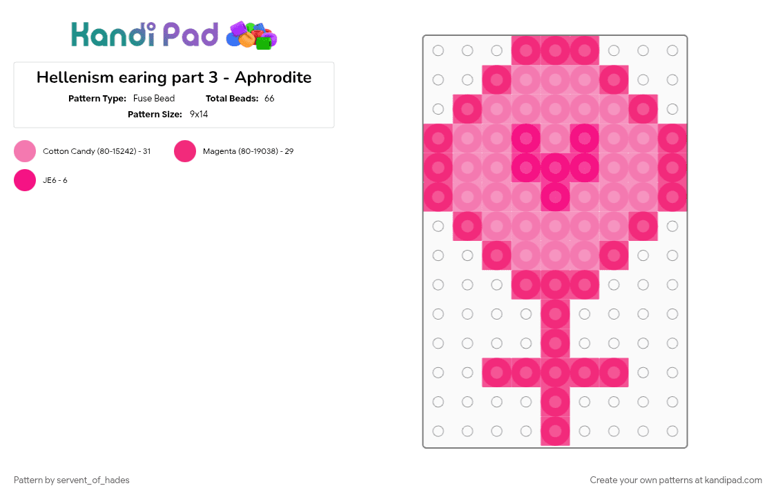 Hellenism earing part 3 - Aphrodite - Fuse Bead Pattern by servent_of_hades on Kandi Pad - goddess of love, greek gods, pagan, pink, requested, symbol