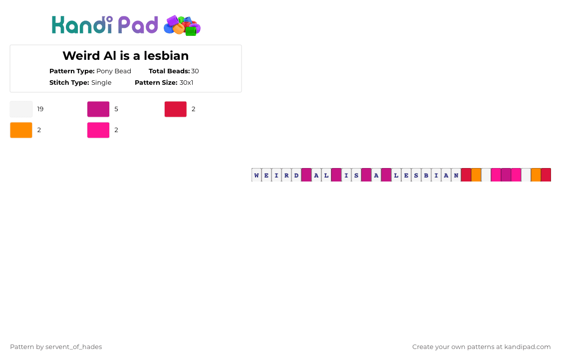 Weird Al is a lesbian - Pony Bead Pattern by servent_of_hades on Kandi Pad - white,pink,pride,music,weird al,lesbian