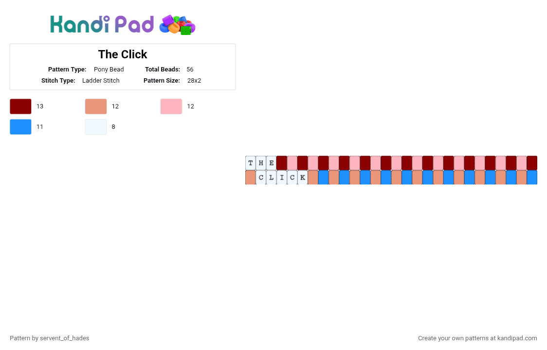 The Click - Pony Bead Pattern by servent_of_hades on Kandi Pad - orange, pink, red