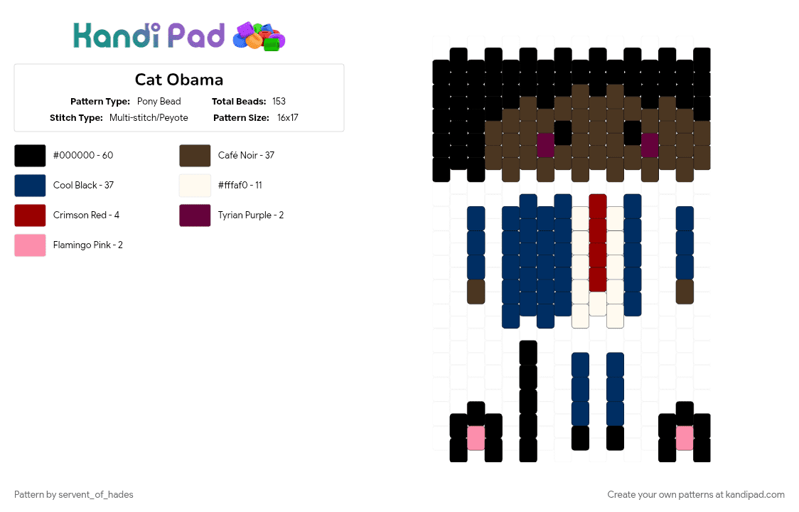 Cat Obama - Pony Bead Pattern by servent_of_hades on Kandi Pad - blue, brown, cat, doll, president
