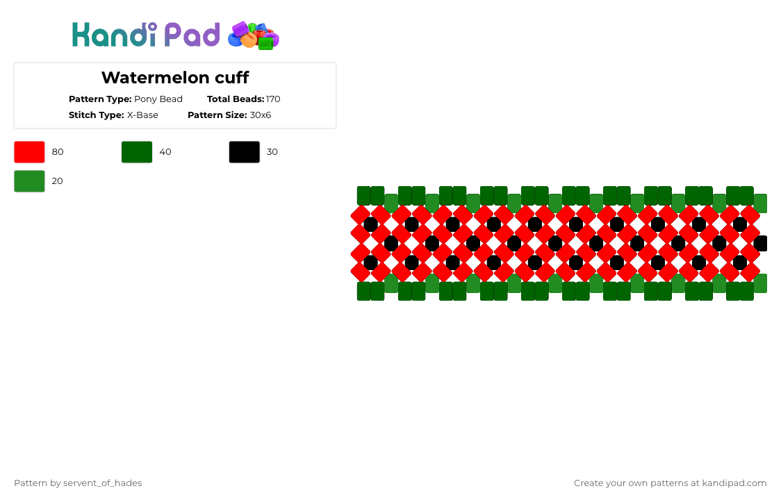 Watermelon cuff - Pony Bead Pattern by servent_of_hades on Kandi Pad - green,red,watermelon,fruit