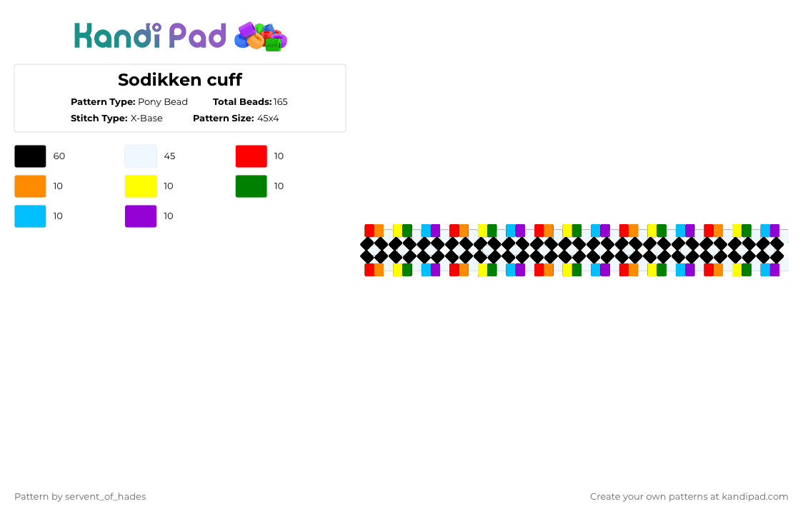 Sodikken cuff - Pony Bead Pattern by servent_of_hades on Kandi Pad - white,orange,green,purple,colorful,rainbow,black,music,artist,sodikken