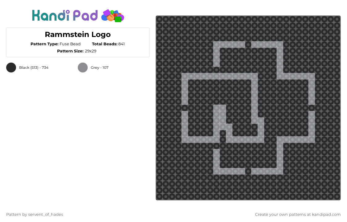 Rammstein Logo - Fuse Bead Pattern by servent_of_hades on Kandi Pad - black,music,band,logo,silver,rock,german rock