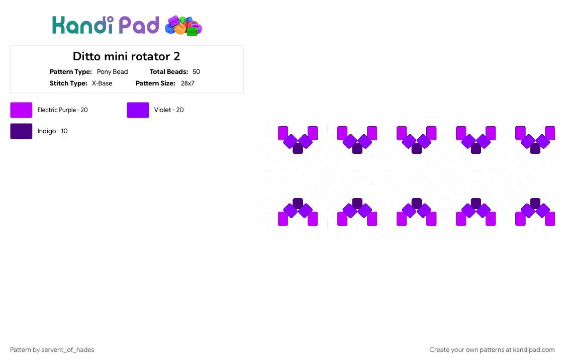 Ditto mini rotator 2 - Pony Bead Pattern by servent_of_hades on Kandi Pad - anime, character, ditto, game, pokemon, purple