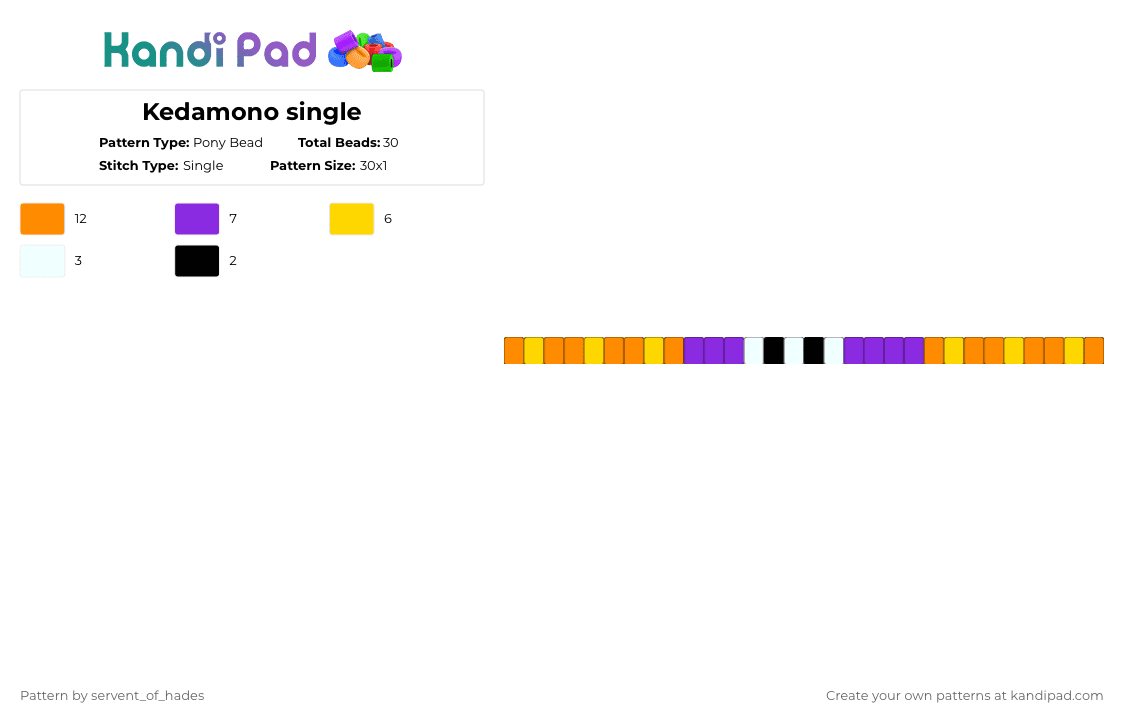 Kedamono single - Pony Bead Pattern by servent_of_hades on Kandi Pad - orange,character,bracelet,wolf,popee the performer,kedamono,popee,show