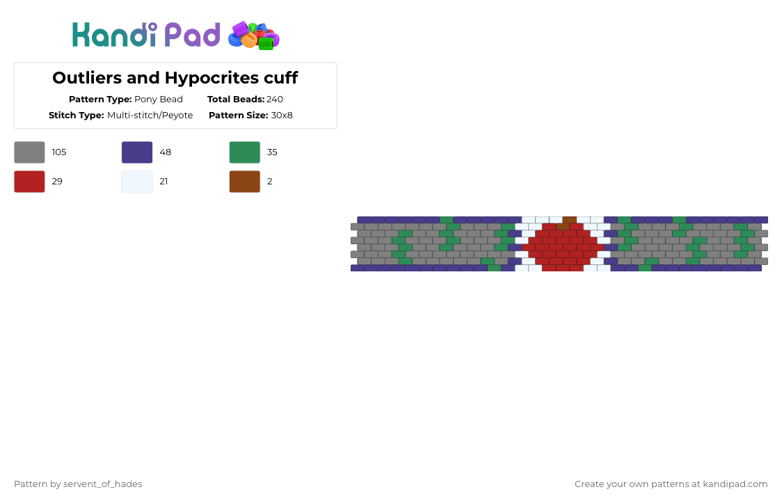 Outliers and Hypocrites cuff - Pony Bead Pattern by servent_of_hades on Kandi Pad - gray,will wood,music,apple,indie