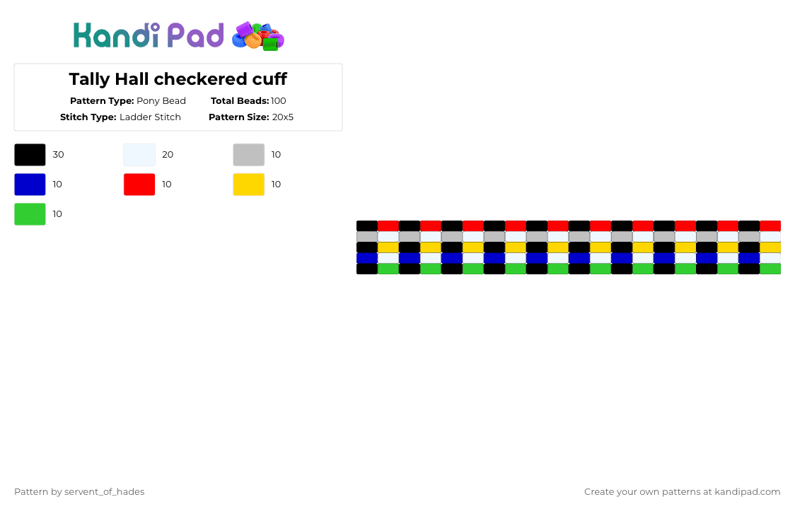 Tally Hall checkered cuff - Pony Bead Pattern by servent_of_hades on Kandi Pad - purple,yellow,colorful,tally hall,music,checkered,miracle musical