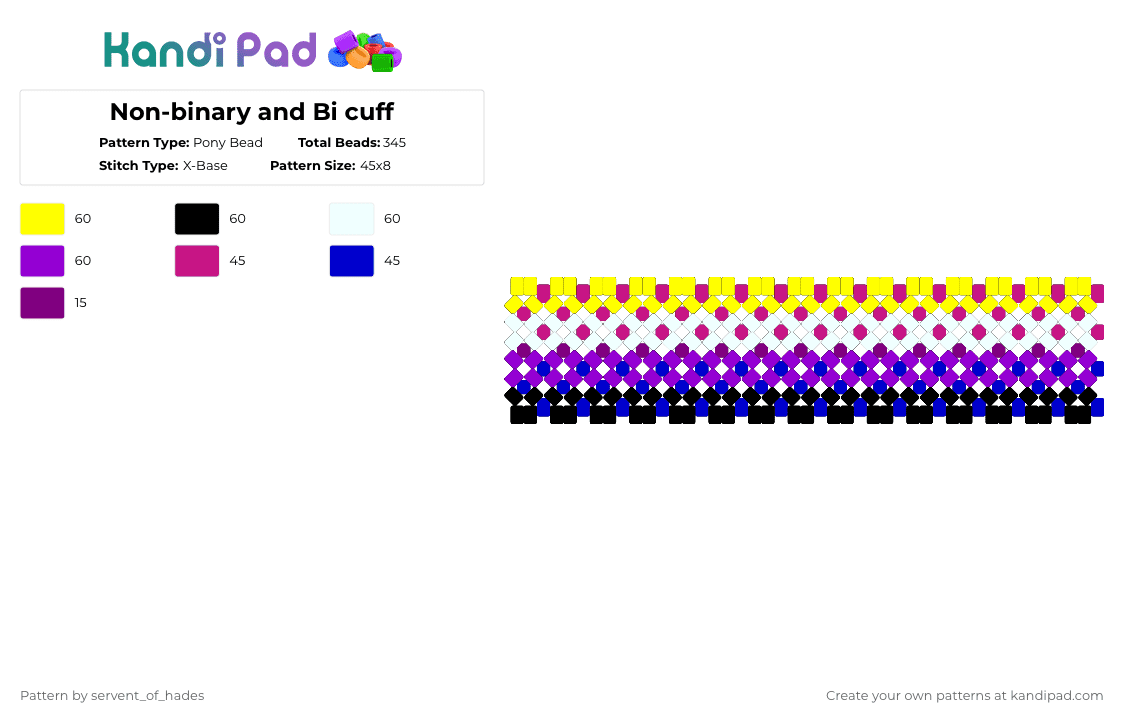 Non-binary and Bi cuff - Pony Bead Pattern by servent_of_hades on Kandi Pad - purple,lgbt,pride,non binary,bi,cuff
