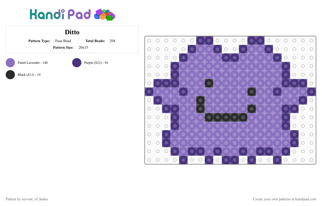 Ditto - Fuse Bead Pattern by servent_of_hades on Kandi Pad - purple,blue,ditto,pokmon,character