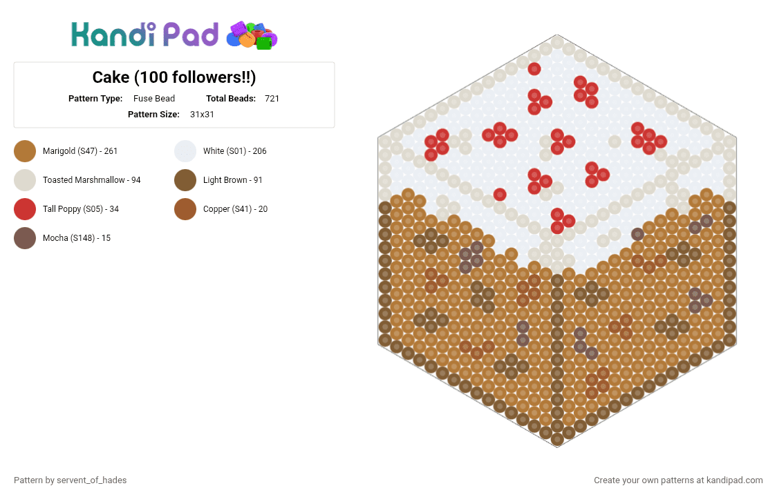 Cake (100 followers!!) - Fuse Bead Pattern by servent_of_hades on Kandi Pad - tan