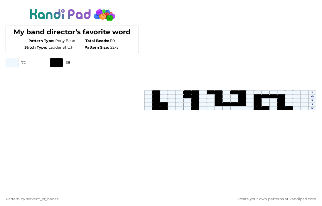 My band director’s favorite word - Pony Bead Pattern by servent_of_hades on Kandi Pad - white,black,music,band,again