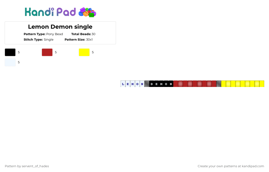 Lemon Demon single - Pony Bead Pattern by servent_of_hades on Kandi Pad - red,yellow,music,lemon,demon,lemon demon,band,black