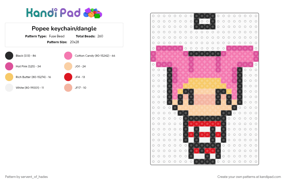 Popee keychain/dangle - Fuse Bead Pattern by servent_of_hades on Kandi Pad - cartoon, kedamono, papi, pink, popee the performer, ptp, show