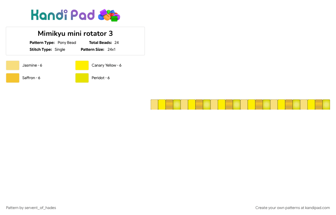 Mimikyu mini rotator 3 - Pony Bead Pattern by servent_of_hades on Kandi Pad - anime, character, game, pikachu, pokemon, show, yellow