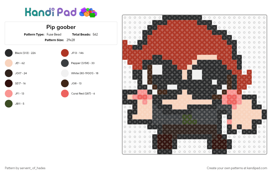 Pip goober - Fuse Bead Pattern by servent_of_hades on Kandi Pad - dnd, dungeons and dragons, original character, red