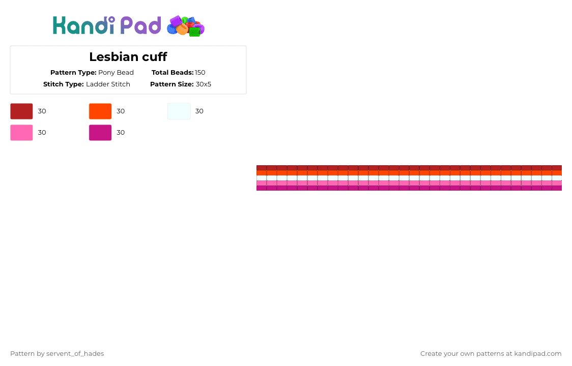 Lesbian cuff - Pony Bead Pattern by servent_of_hades on Kandi Pad - red,pink,lesbian,pride,rainbow,cuff