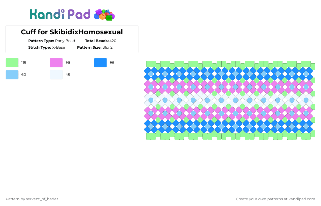 Cuff for SkibidixHomosexual - Pony Bead Pattern by servent_of_hades on Kandi Pad - teal,light blue,cuff,trans,pride,shiggy,skibidixhomosexual,blue,green