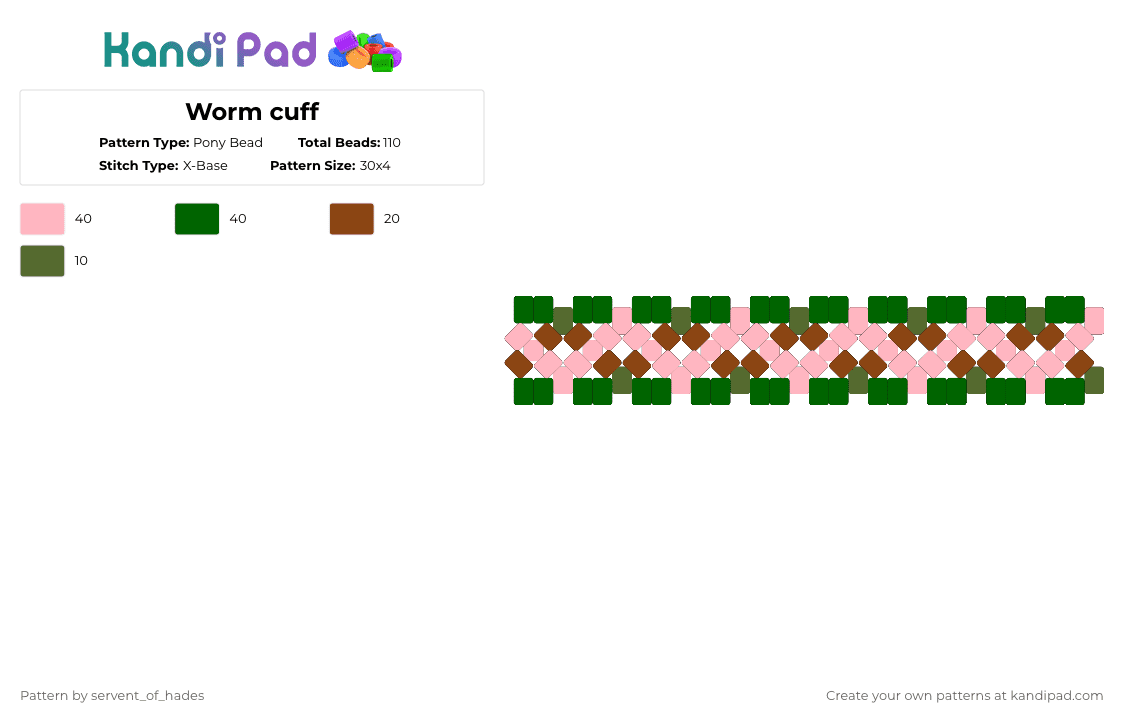 Worm cuff - Pony Bead Pattern by servent_of_hades on Kandi Pad - pink,green,cotdworms,worm,grass,dirt,cuff
