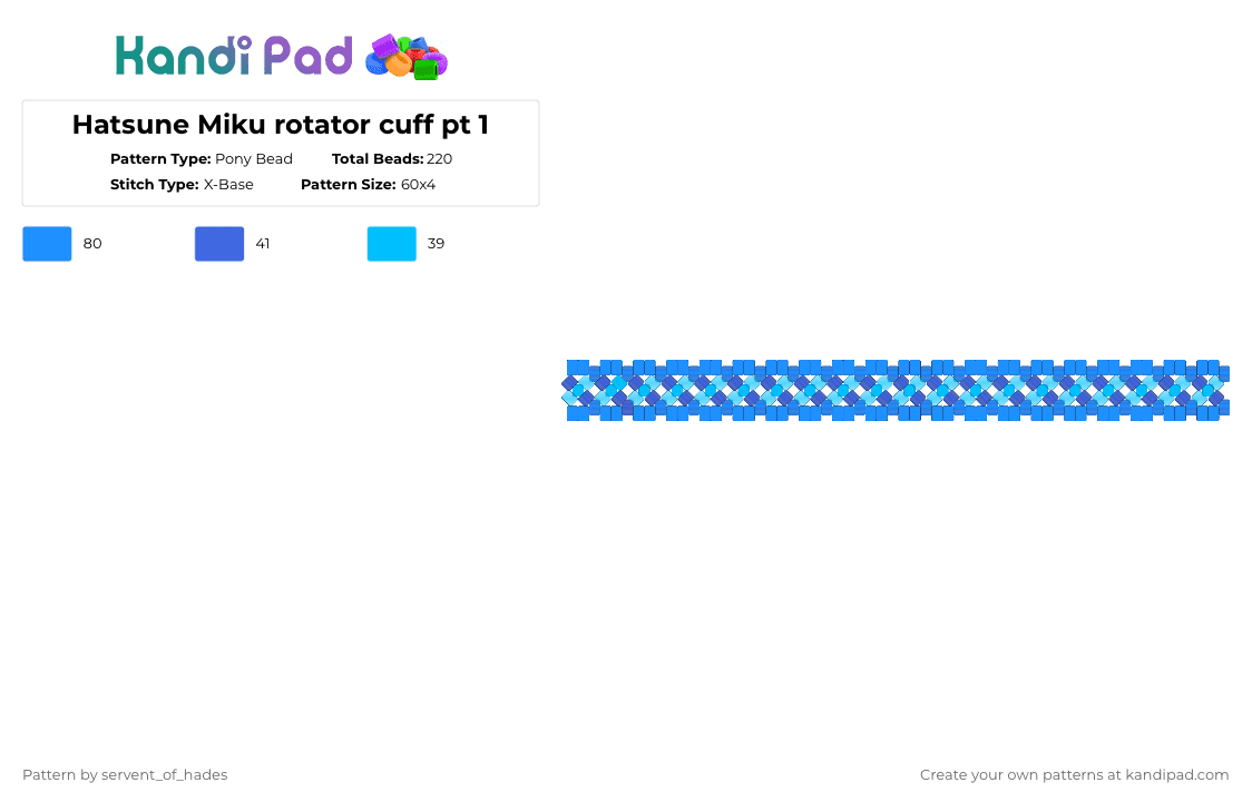 Hatsune Miku rotator cuff pt 1 - Pony Bead Pattern by servent_of_hades on Kandi Pad - light blue,blue,music,character,miku,hatsune miku,cuff