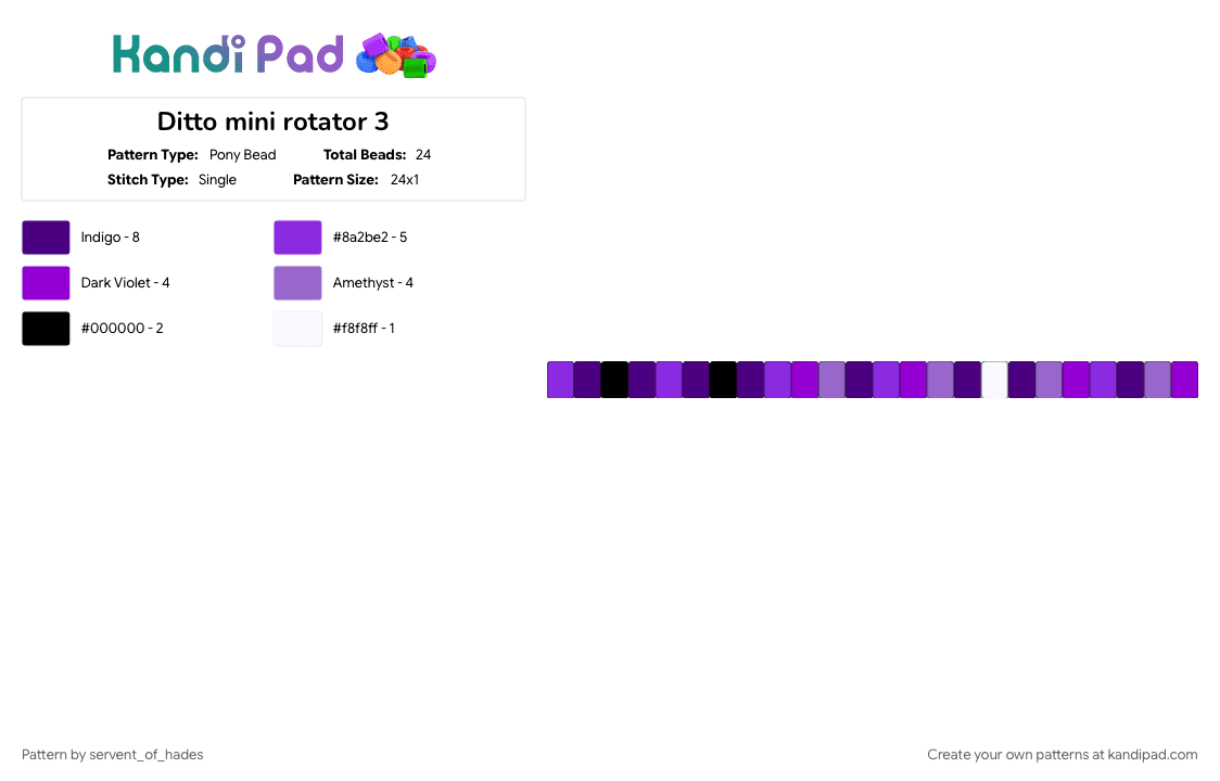 Ditto mini rotator 3 - Pony Bead Pattern by servent_of_hades on Kandi Pad - anime, ditto, game, pokemon, purple