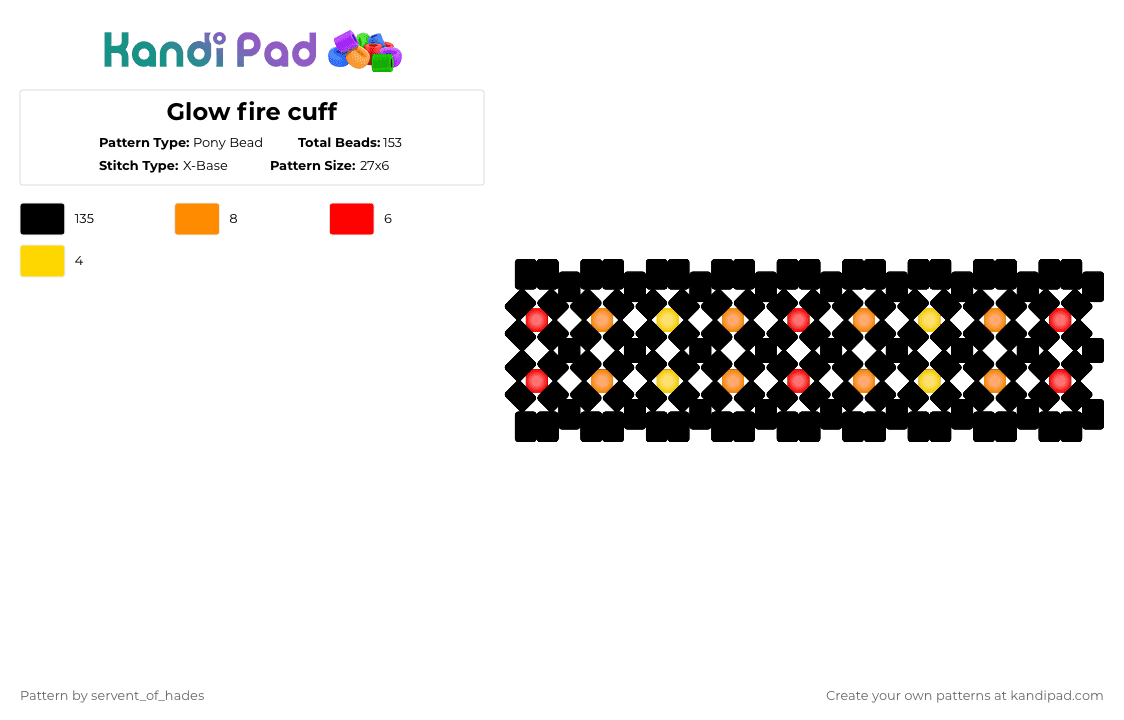 Glow fire cuff - Pony Bead Pattern by servent_of_hades on Kandi Pad - black,red,orange,fire,glow