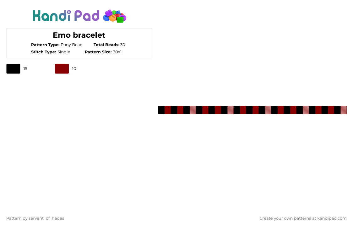 Emo bracelet - Pony Bead Pattern by servent_of_hades on Kandi Pad - black,red,bracelet,emo,scene
