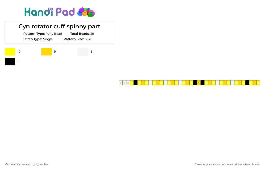 Cyn rotator cuff spinny part - Pony Bead Pattern by servent_of_hades on Kandi Pad - yellow,cyn,murder drones,robot,glitch,md,character
