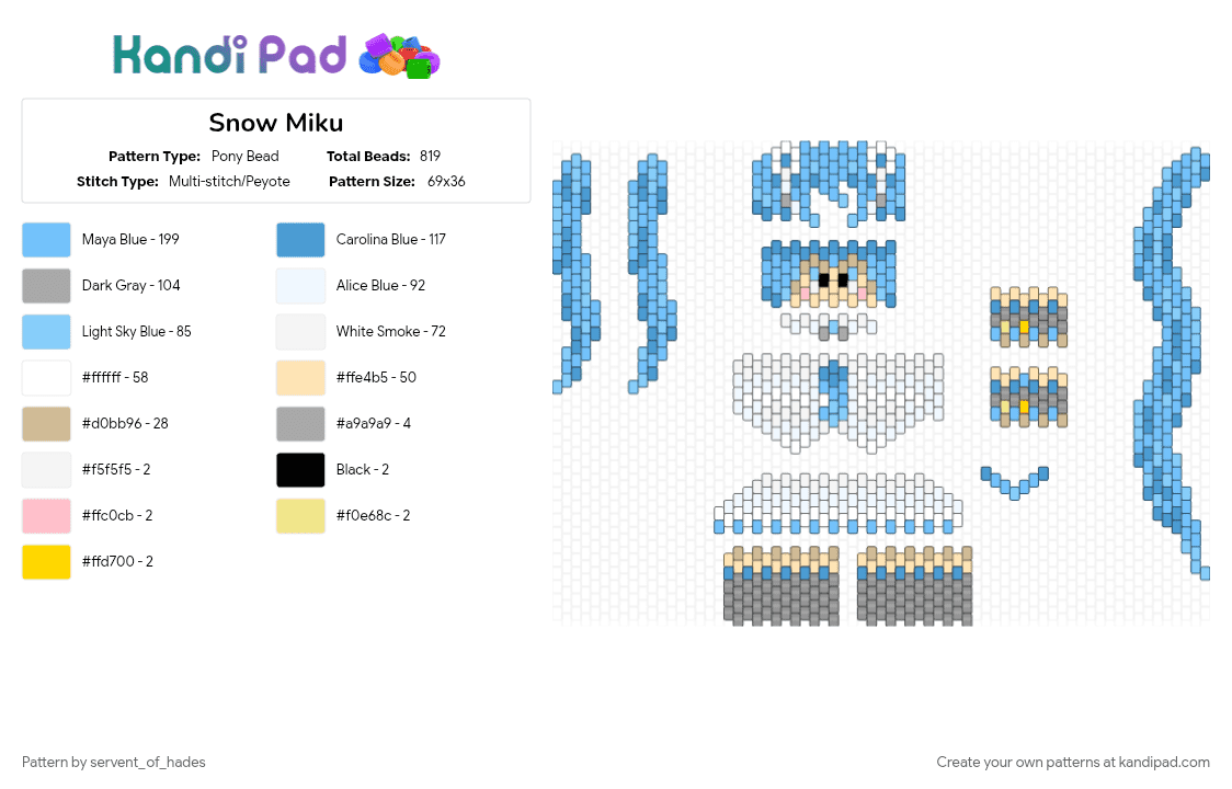Snow Miku - Pony Bead Pattern by servent_of_hades on Kandi Pad - 
