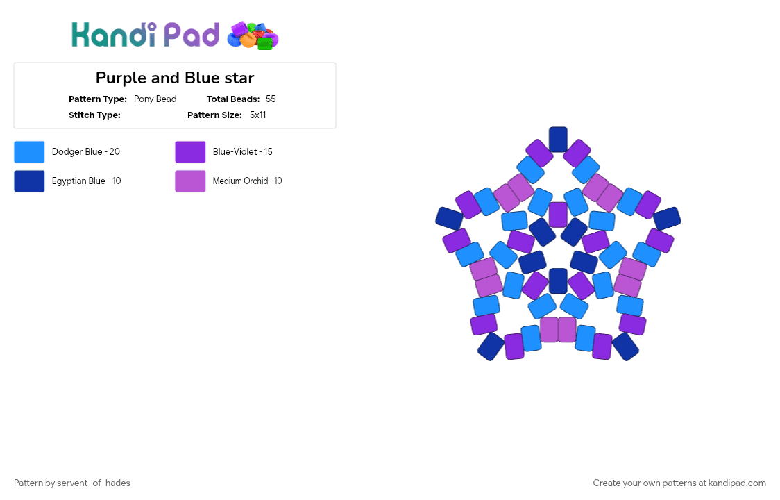 Purple and Blue star - Pony Bead Pattern by servent_of_hades on Kandi Pad - blue, light blue, purple, tiny tim