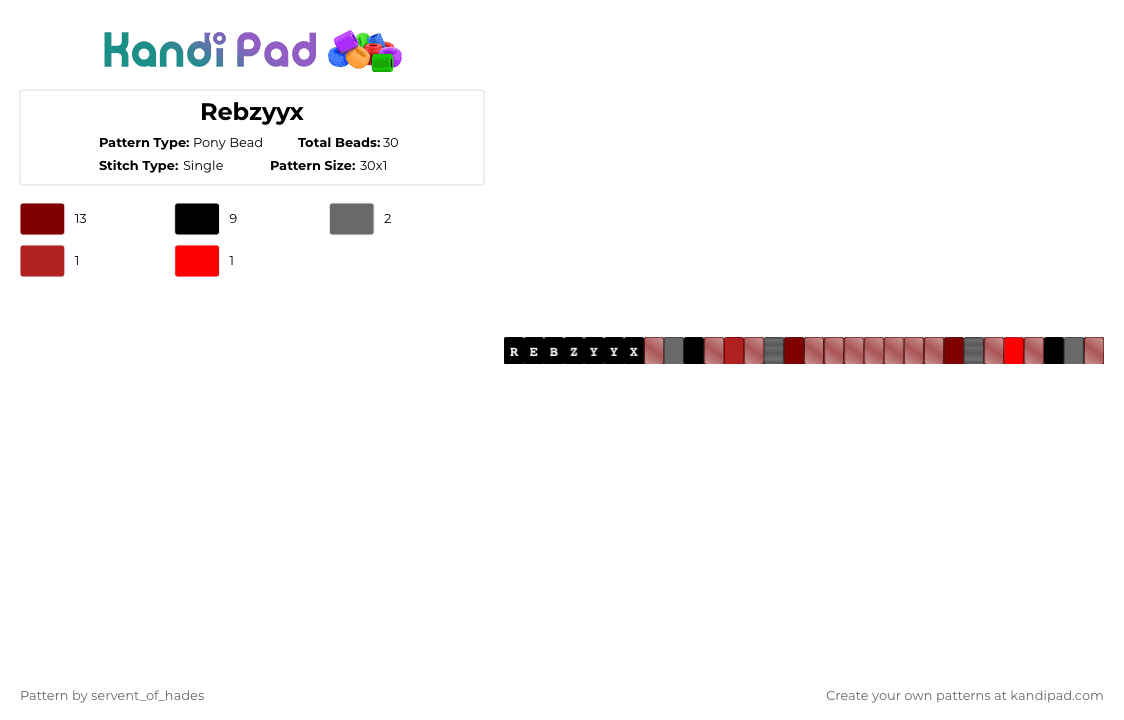 Rebzyyx - Pony Bead Pattern by servent_of_hades on Kandi Pad - brown,rebzyyx,music,song,red,silver,black,emo