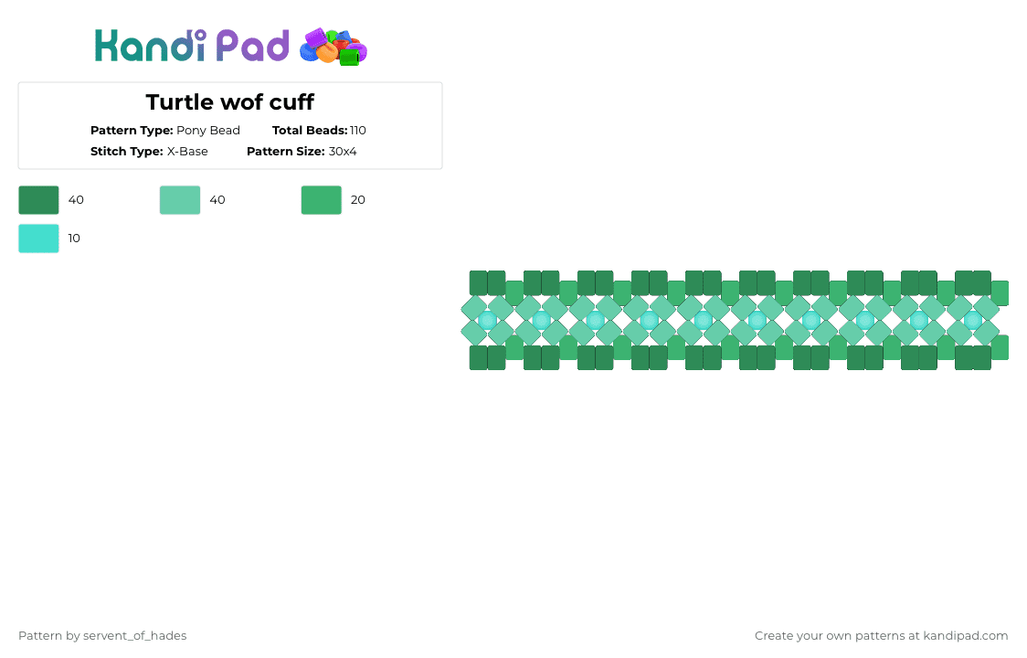 Turtle wof cuff - Pony Bead Pattern by servent_of_hades on Kandi Pad - green,teal,wings of fire,wof,turtle,cuff,dragon