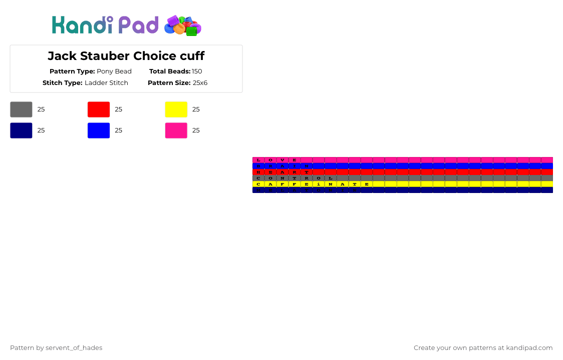 Jack Stauber Choice cuff - Pony Bead Pattern by servent_of_hades on Kandi Pad - purple,music,jack stauber,cuff,rainbow