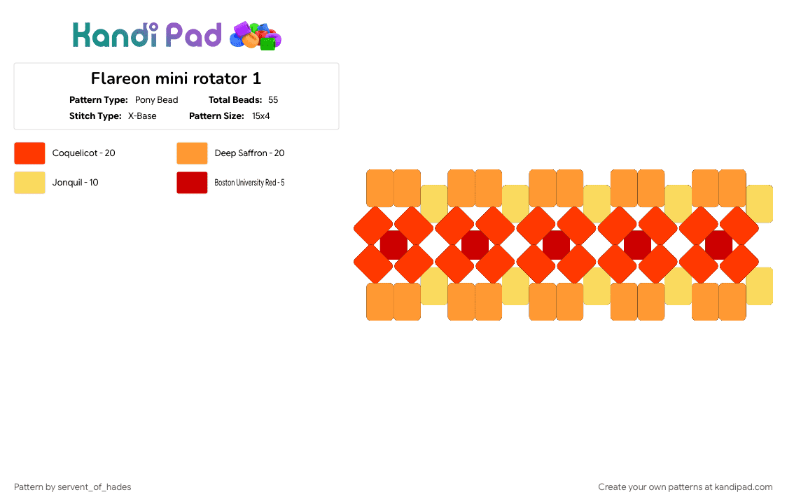 Flareon mini rotator 1 - Pony Bead Pattern by servent_of_hades on Kandi Pad - anime, character, game, orange, pokemon, red, show