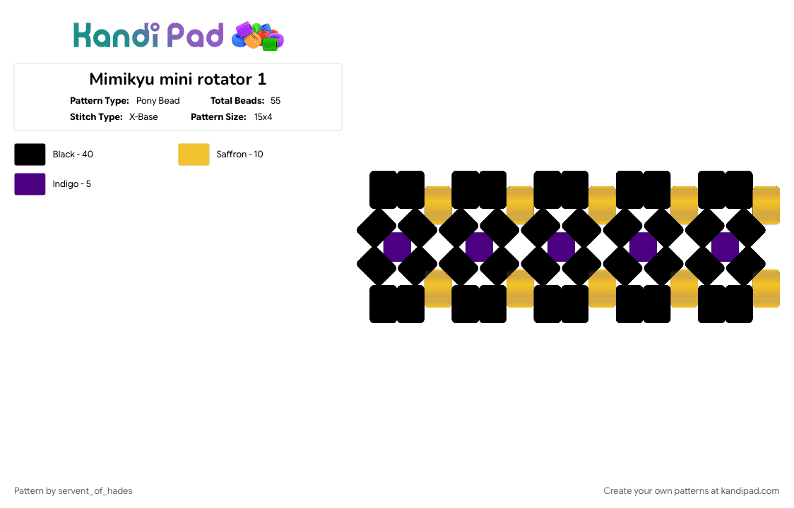 Mimikyu mini rotator 1 - Pony Bead Pattern by servent_of_hades on Kandi Pad - anime, black, game, pikachu, pokemon, purple, show, yellow