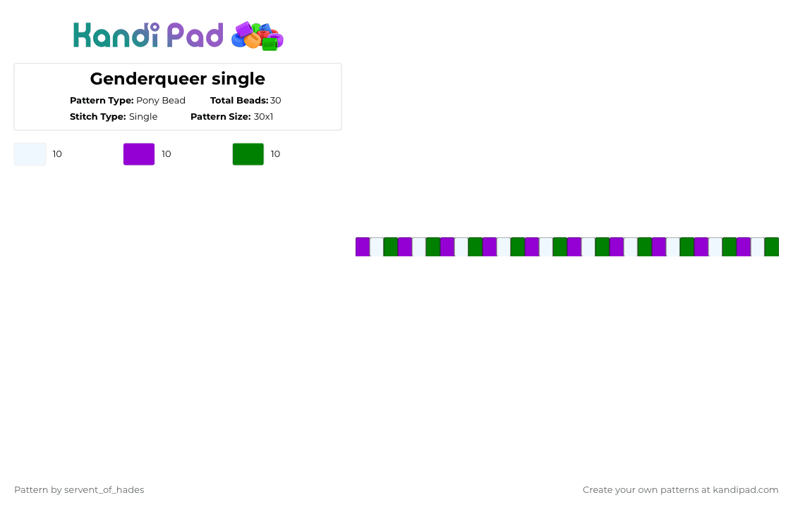 Genderqueer single - Pony Bead Pattern by servent_of_hades on Kandi Pad - purple,green,pride,gender,genderqueer,white,lgbt