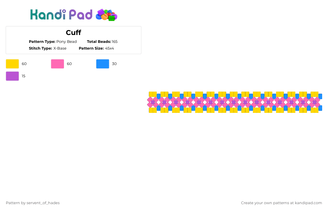 Cuff - Pony Bead Pattern by servent_of_hades on Kandi Pad - yellow,pink,multicolor,cuff