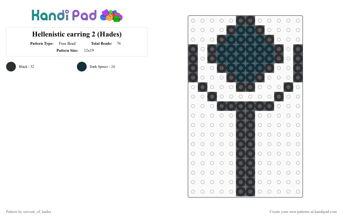 Hellenistic earring 2 (Hades) - Fuse Bead Pattern by servent_of_hades on Kandi Pad - ancient greek, black, earring, hades, hellenism, pagan, persephone