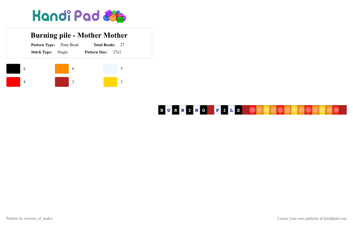 Burning pile - Mother Mother - Pony Bead Pattern by servent_of_hades on Kandi Pad - red,orange,mother mother,music,burning pile