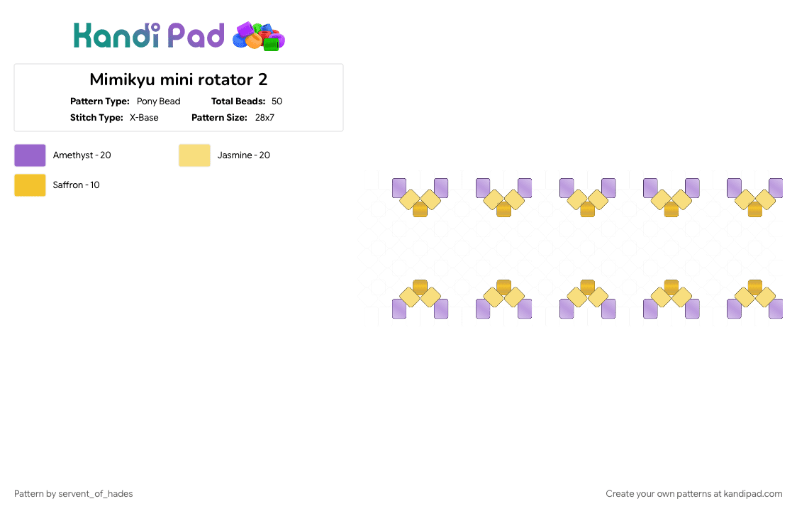 Mimikyu mini rotator 2 - Pony Bead Pattern by servent_of_hades on Kandi Pad - anime, character, game, pikachu, pokemon, purple, show, yellow