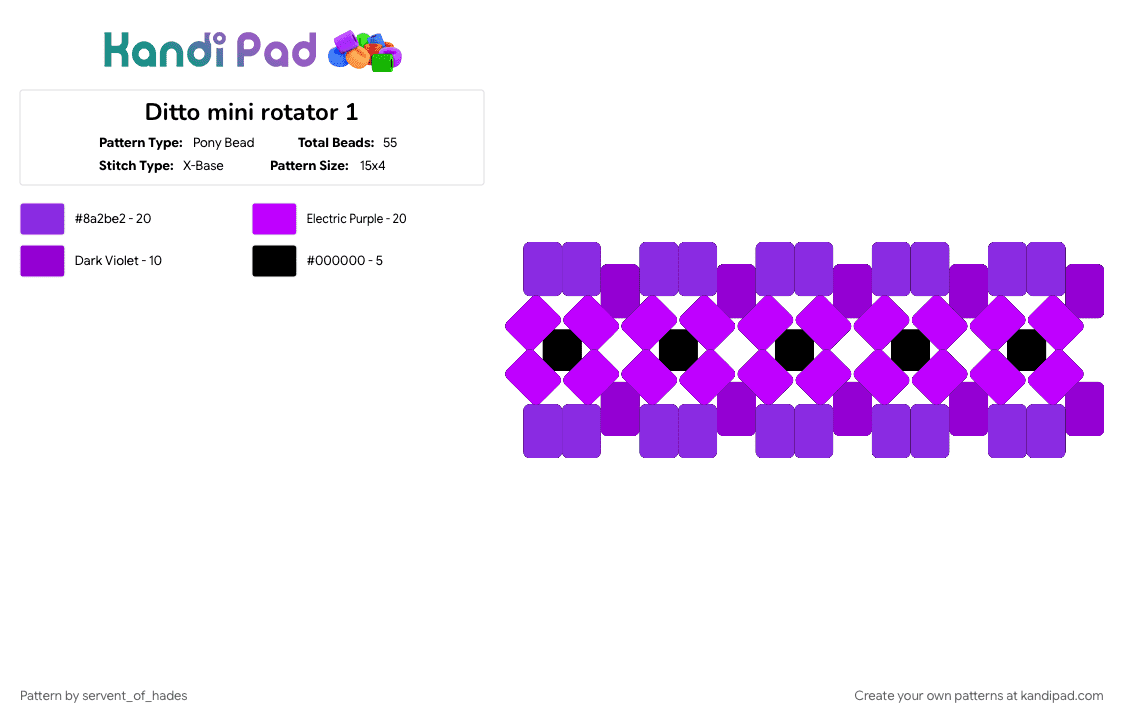 Ditto mini rotator 1 - Pony Bead Pattern by servent_of_hades on Kandi Pad - anime, character, ditto, game, pokemon, pokmon, purple