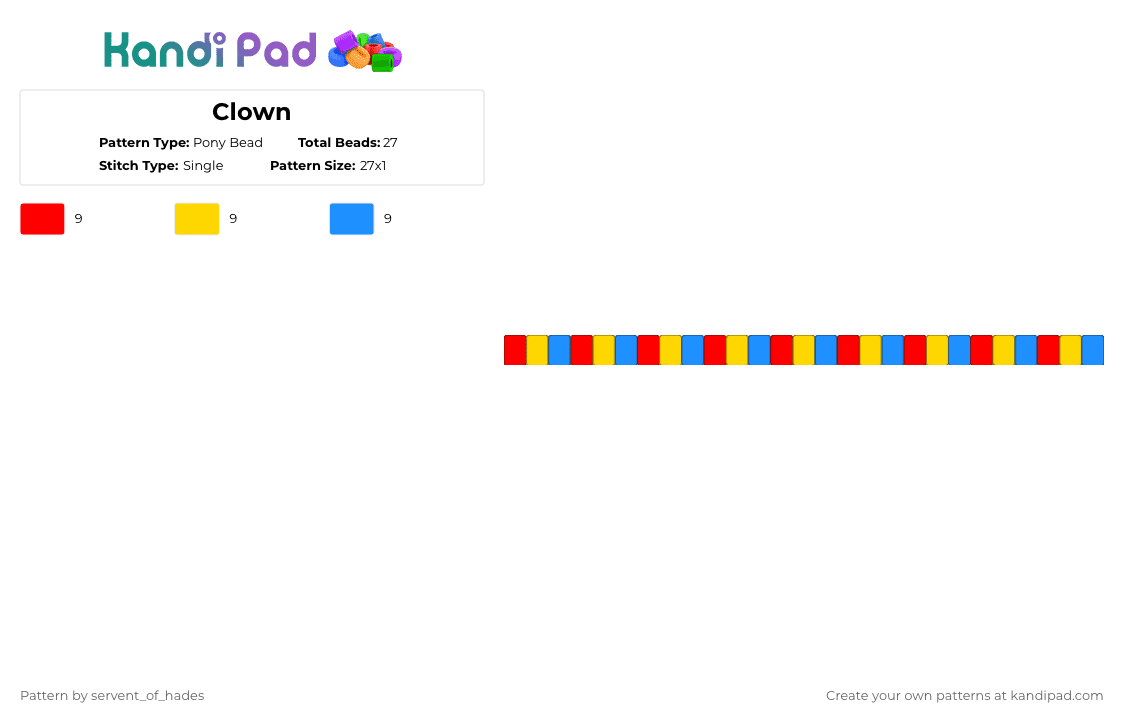 Clown - Pony Bead Pattern by servent_of_hades on Kandi Pad - blue, clown, light blue, primary colors, red, yellow