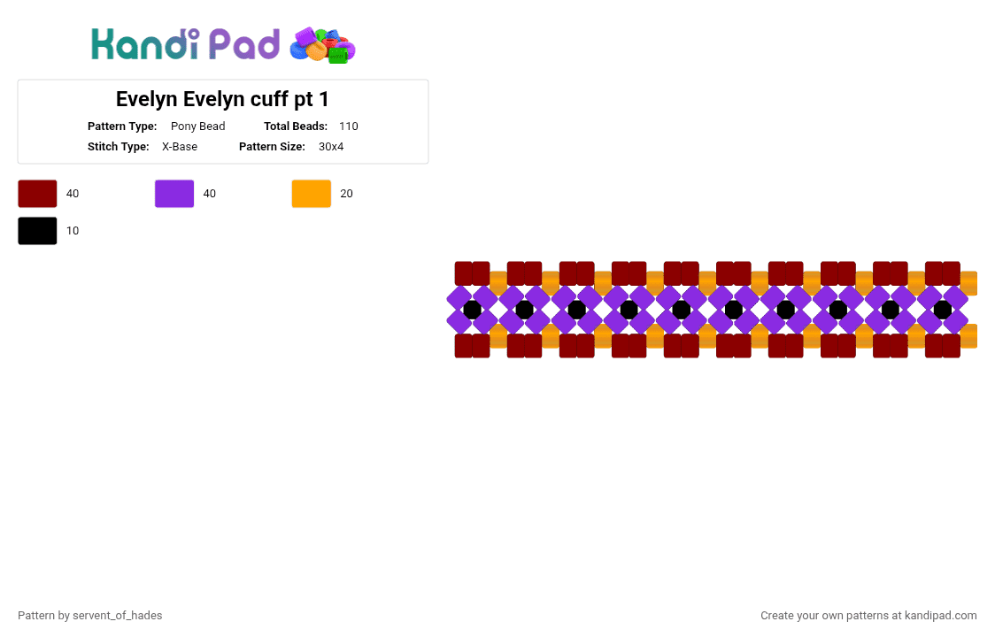 Evelyn Evelyn cuff pt 1 - Pony Bead Pattern by servent_of_hades on Kandi Pad - purple, red