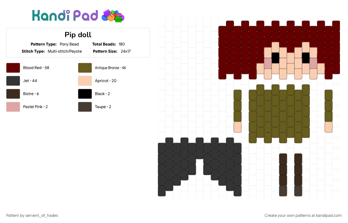 Pip doll - Pony Bead Pattern by servent_of_hades on Kandi Pad - brown, character, cotdadventurenovels, dungeons and dragons, personal character, tan