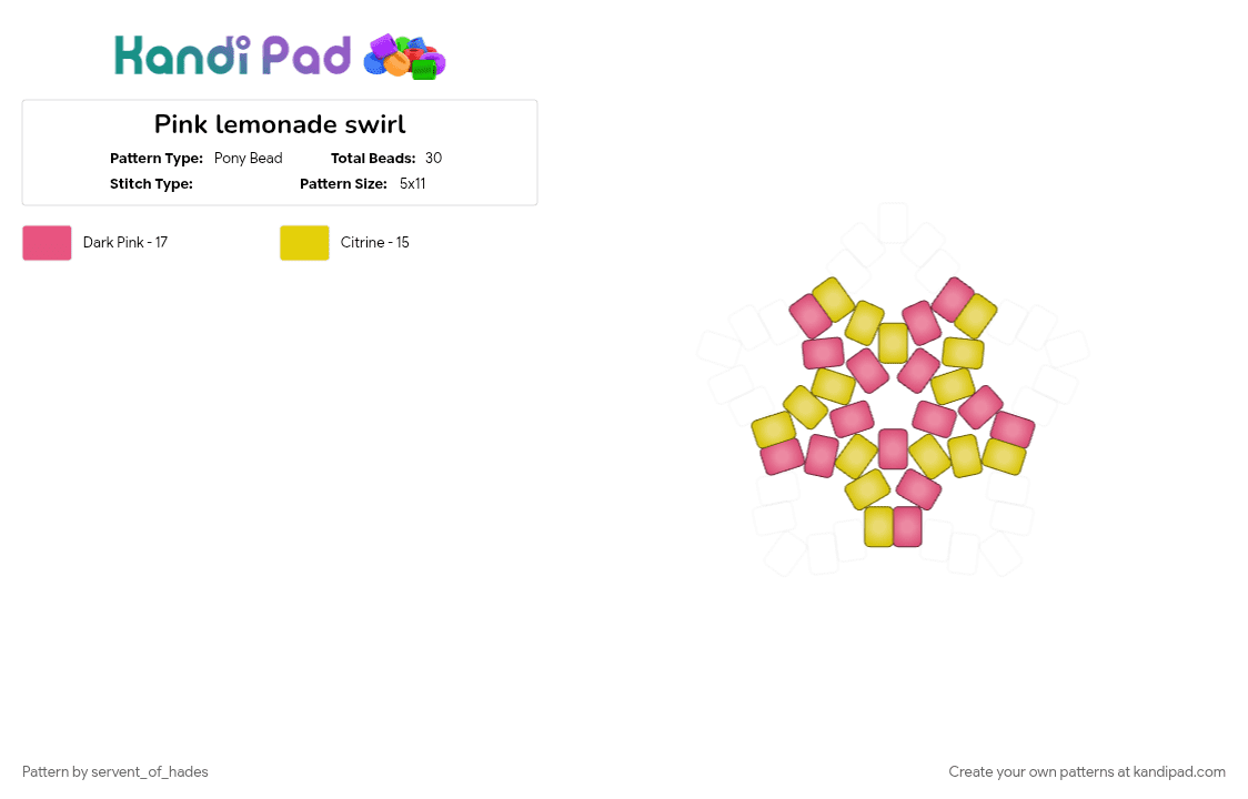 Pink lemonade swirl - Pony Bead Pattern by servent_of_hades on Kandi Pad - pink, yellow